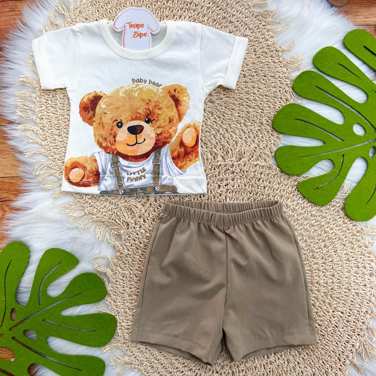 Conj. Camiseta Baby Bear e Bermuda - Off White 